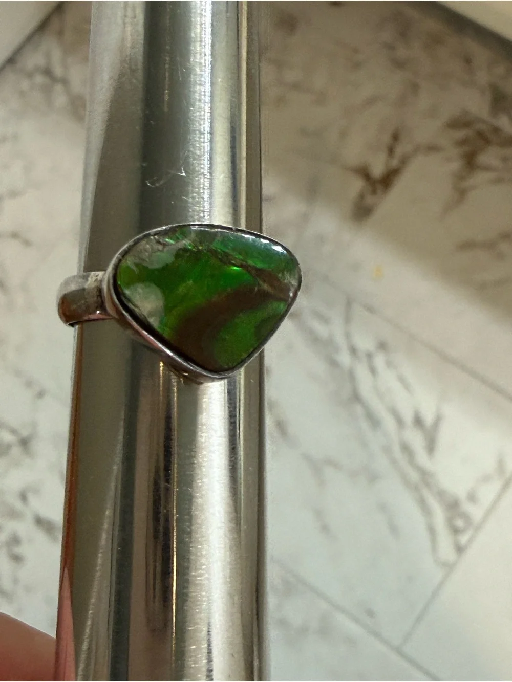 Vintage Ammolite Ring 925 Sterling Silver Size 9 Green Stone